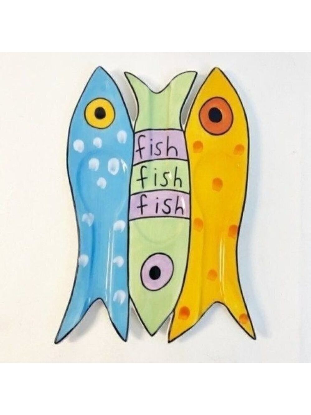 Sandra Magsamen For Silvestri Fish Fish Fish Ceramic Spoon Rest 9” X 6”